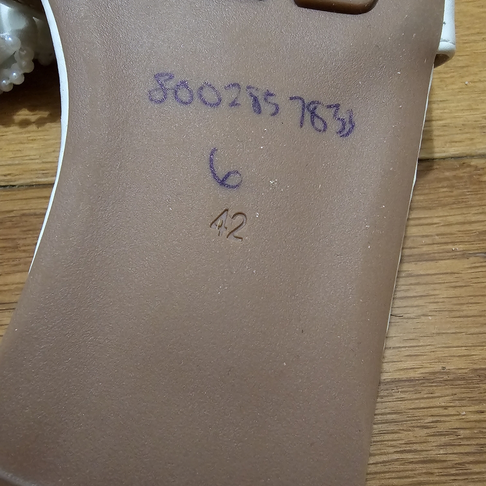 White Ruffled Slide Sandals with Pearls - Picture 5 of 5